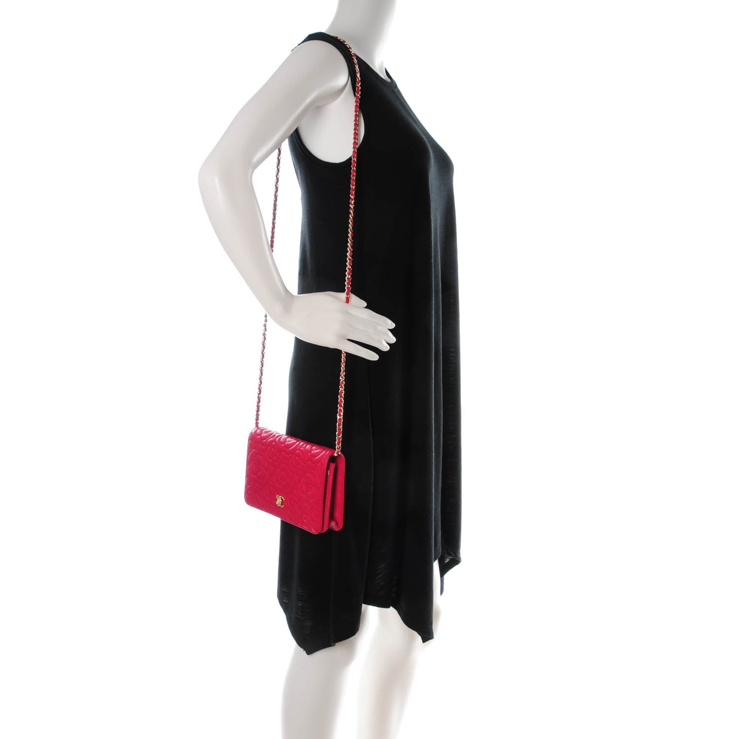 Chanel Caviar Camellia Embossed Wallet On Chain WOC Fuschia 2 of 8