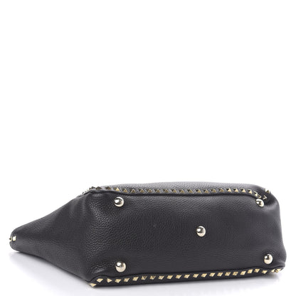Valentino Garavani Pebbled Calfskin Medium Rockstud Tote Black 4 of 9