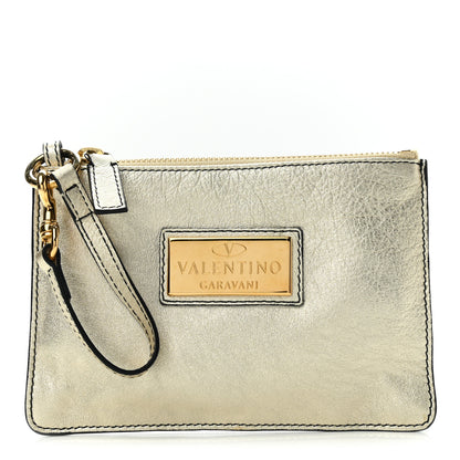 Valentino Garavani Metallic Calfskin Zip Wristlet Pouch Gold 1 of 7