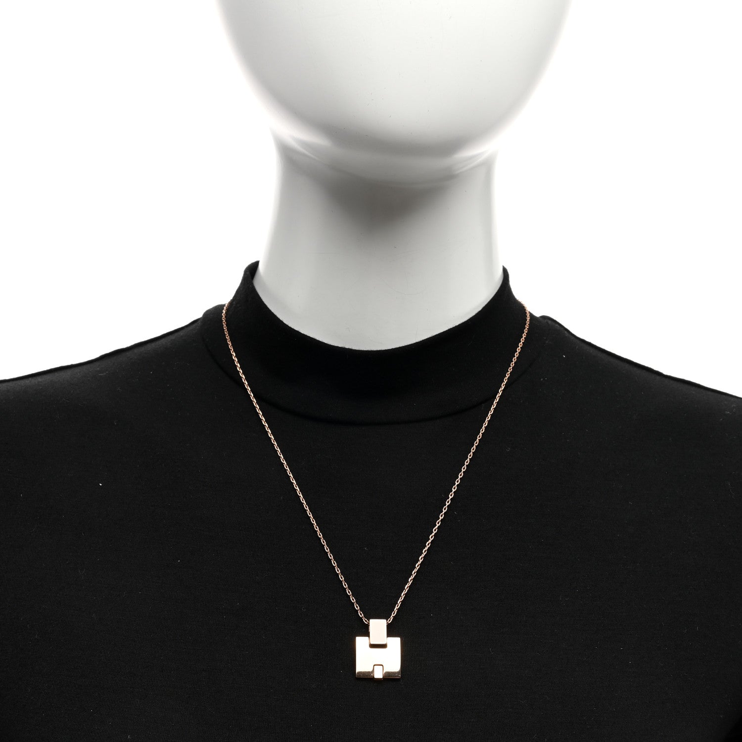 Hermes Gold Plated Lacquered Eileen Pendant Necklace Rose Dragee 2 of 5