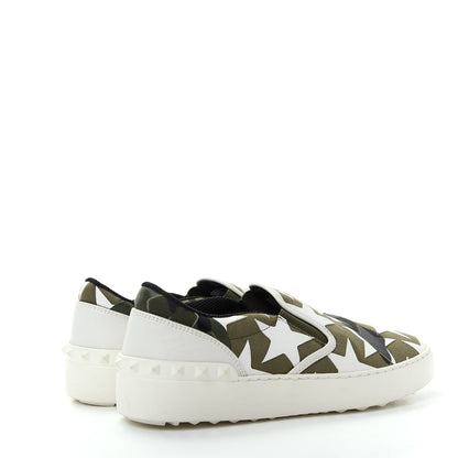 Valentino Garavani Canvas Calfskin Camustars Rockstud Slip On Sneakers 37 Army Green White 4 of 10