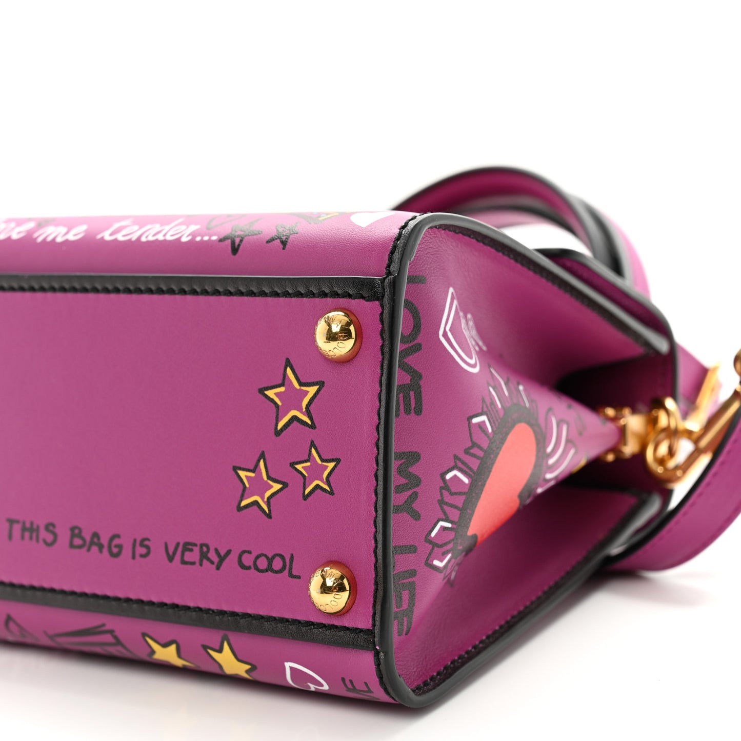 Calfskin Graffiti Printed Welcome Satchel Purple Black