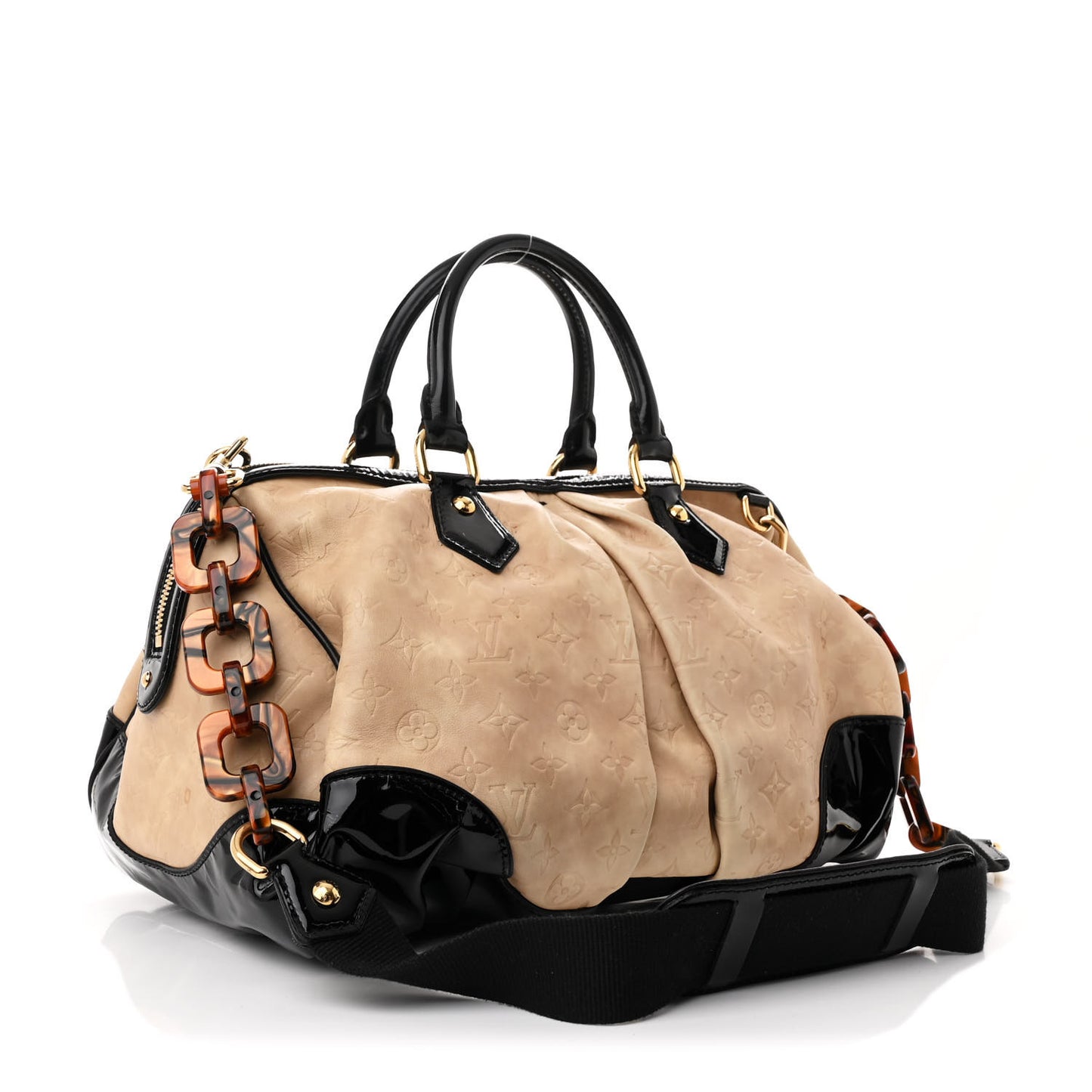 Calfskin Patent Embossed Monogram Stephen Ivory