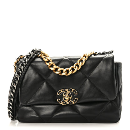 Chanel Shiny Goatskin Quilted Medium Chanel 19 Flap Black 1 of 10