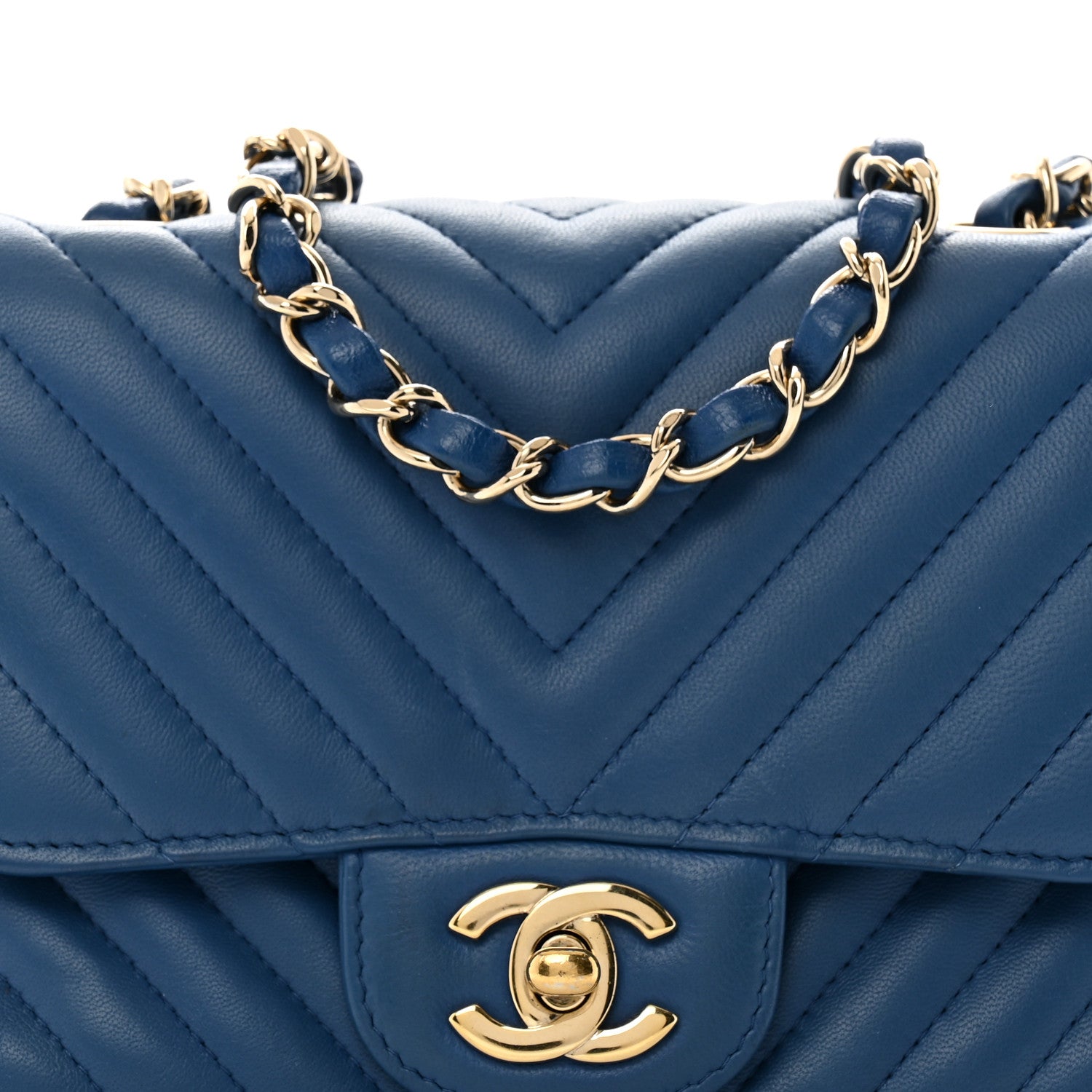Chanel Lambskin Chevron Quilted Mini Square Flap Blue 8 of 10