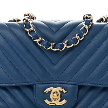 Chanel Lambskin Chevron Quilted Mini Square Flap Blue 8 of 10