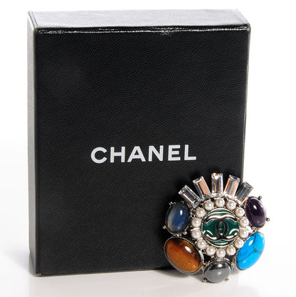 Chanel Pearl Crystal Baguette Gemstone Stone CC Brooch 6 of 7