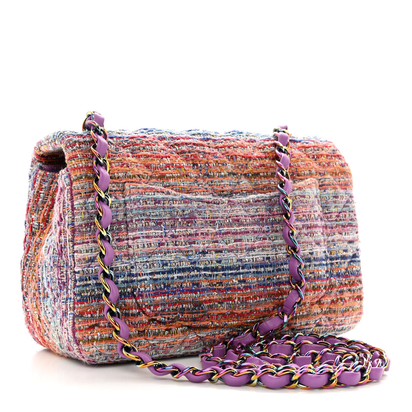 Tweed Quilted Mini Rectangular Flap Blue Pink Orange