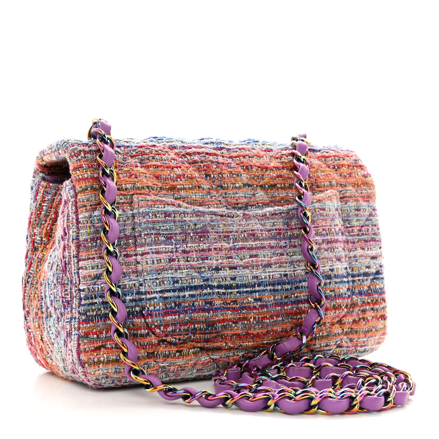 Chanel Tweed Quilted Mini Rectangular Flap Blue Pink Orange 3 of 10