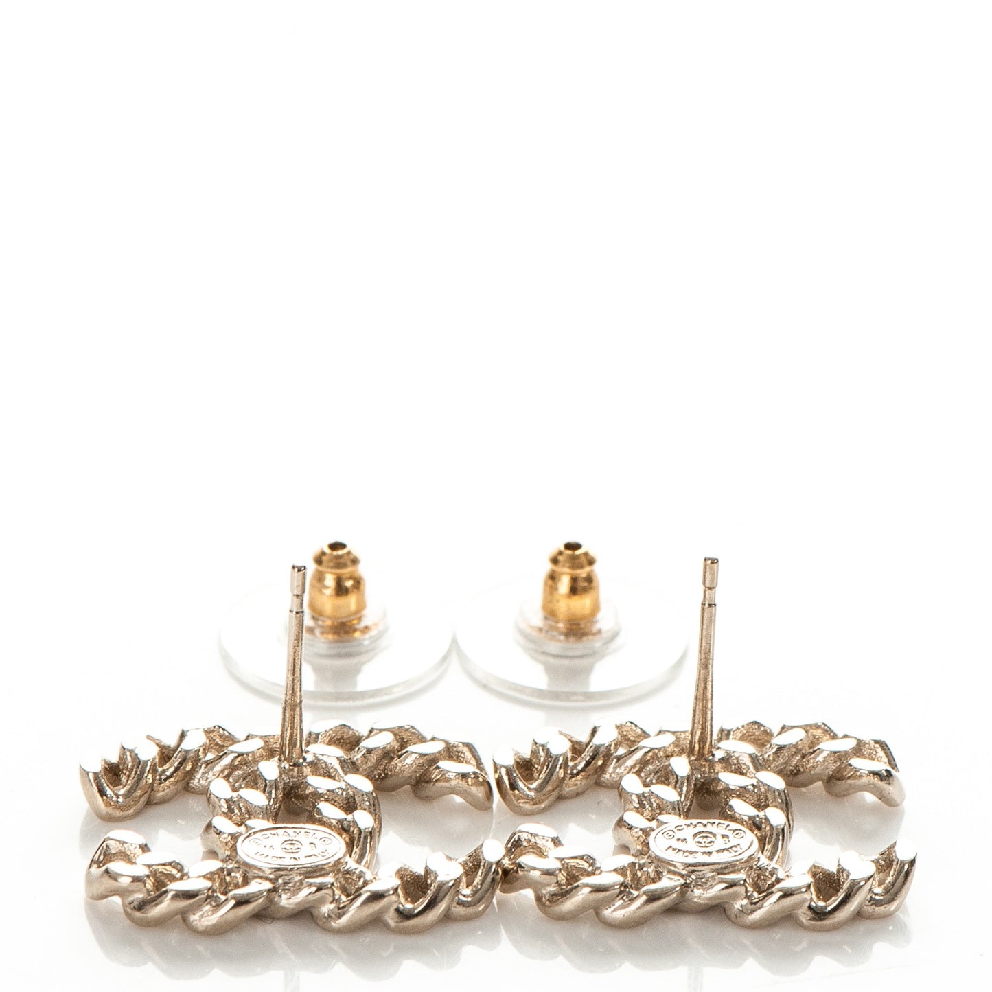 Metal Chain Link CC Earrings Gold