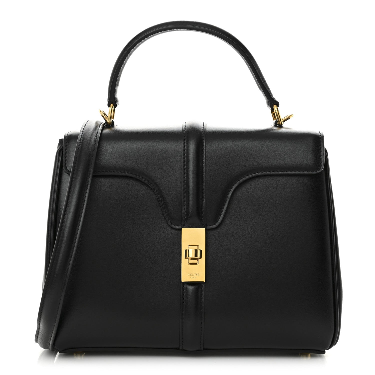 Celine Satinated Calfskin Small 16 Top Handle Bag Black 1 of 12