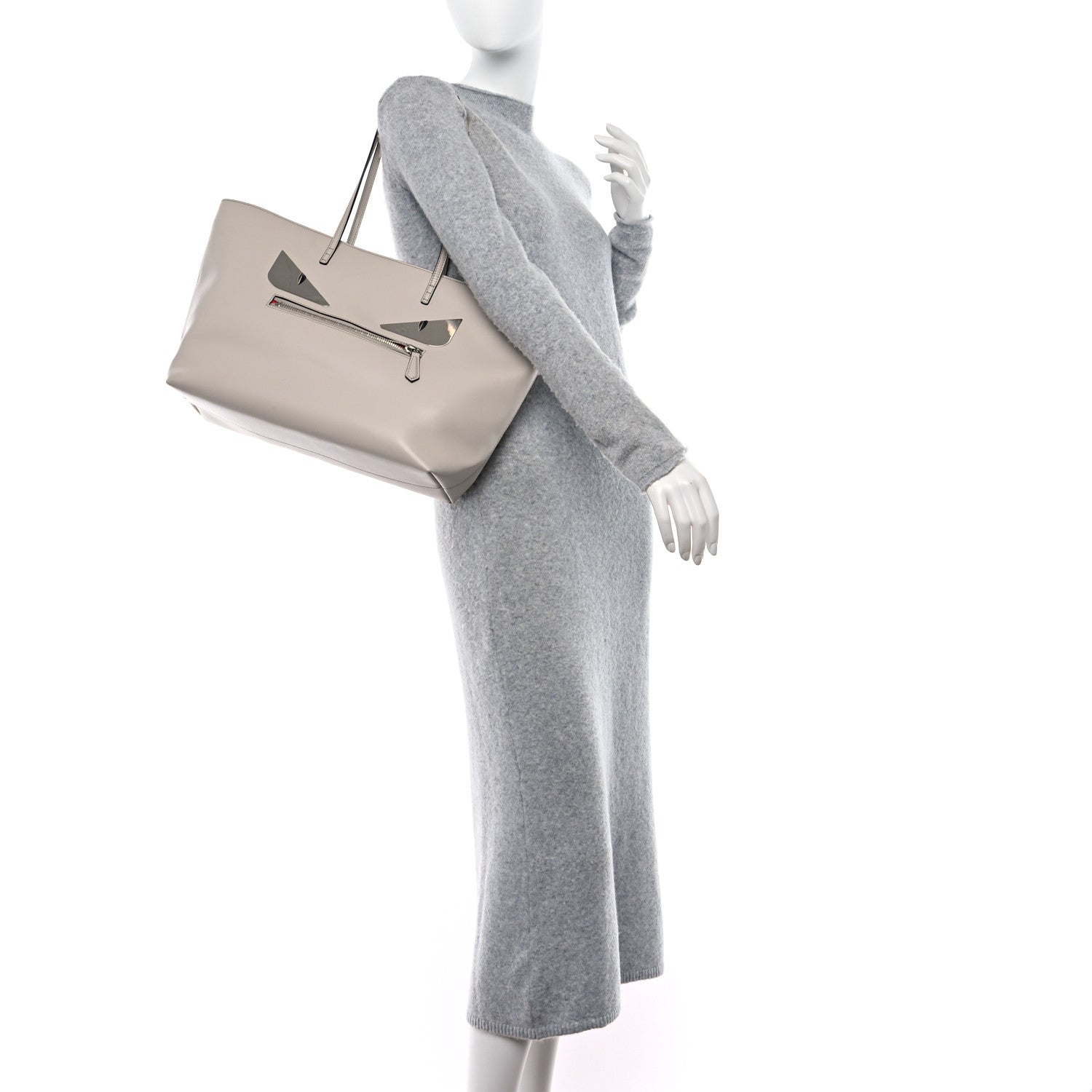 Fendi Vitello Liberty Lucido Metal Monster Eyes Medium Roll Tote Grey 2 of 16