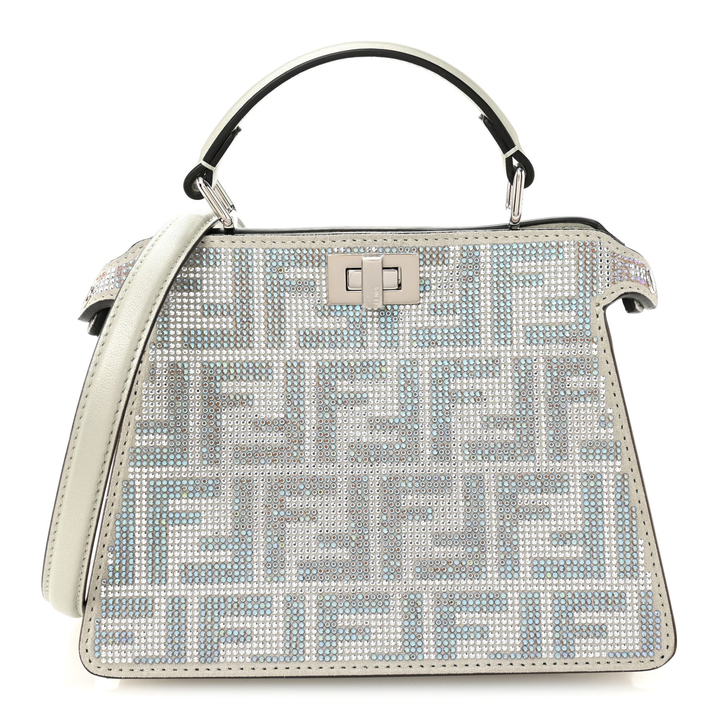 Iridescent Crystal Vitello Laminato Suede FF Petite Peekaboo I SEE U Satchel Cappuccino