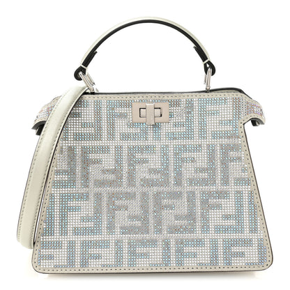 Fendi Iridescent Crystal Vitello Laminato Suede FF Petite Peekaboo I SEE U Satchel Cappuccino 1 of 12