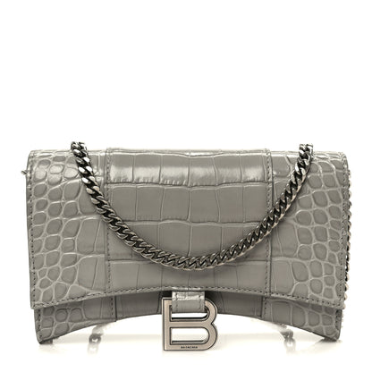 Balenciaga Shiny Calfskin Crocodile Embossed Hourglass Chain Bag Balenciaga Steel Grey 1 of 10
