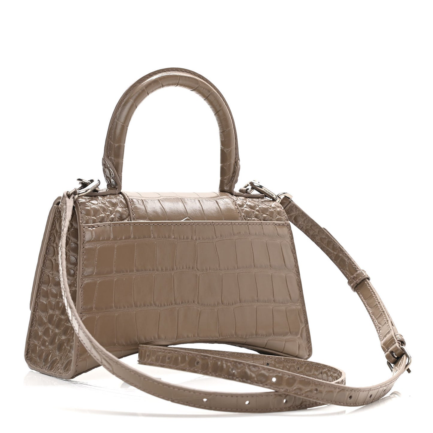 Shiny Calfskin Crocodile Embossed Hourglass Top Handle Bag XS Mink Grey