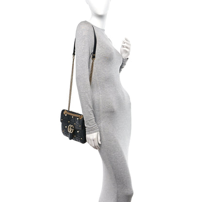 Gucci Calfskin Matelasse Studded Small Pearly GG Marmont Shoulder Bag Black 2 of 11