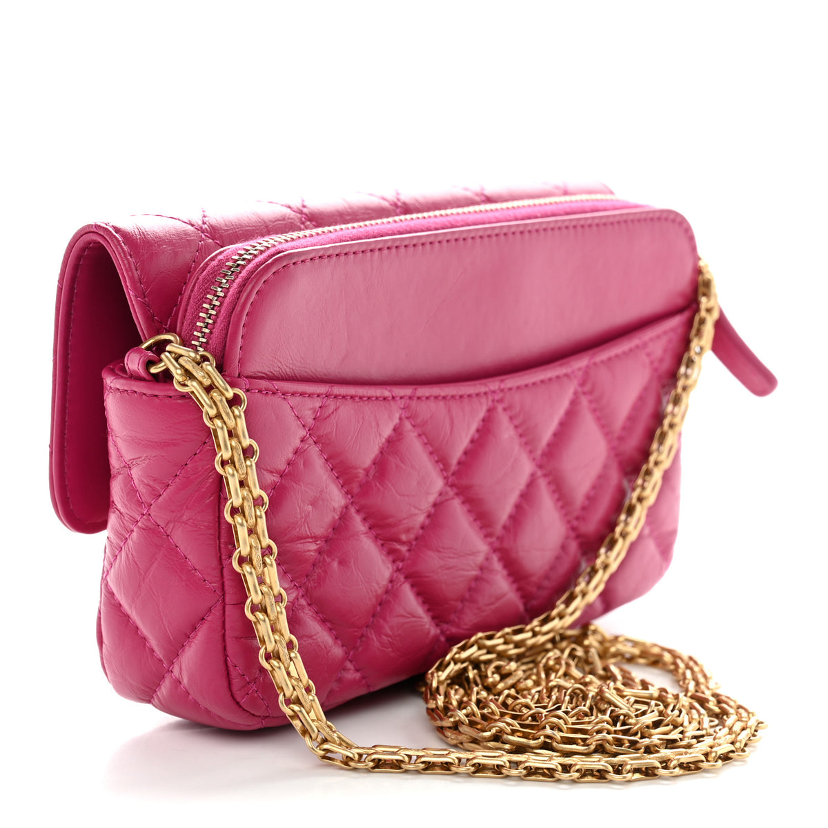 Chanel Aged Calfskin Quilted 2.55 Reissue Phone Holder With Chain Fuchsia 3 of 13