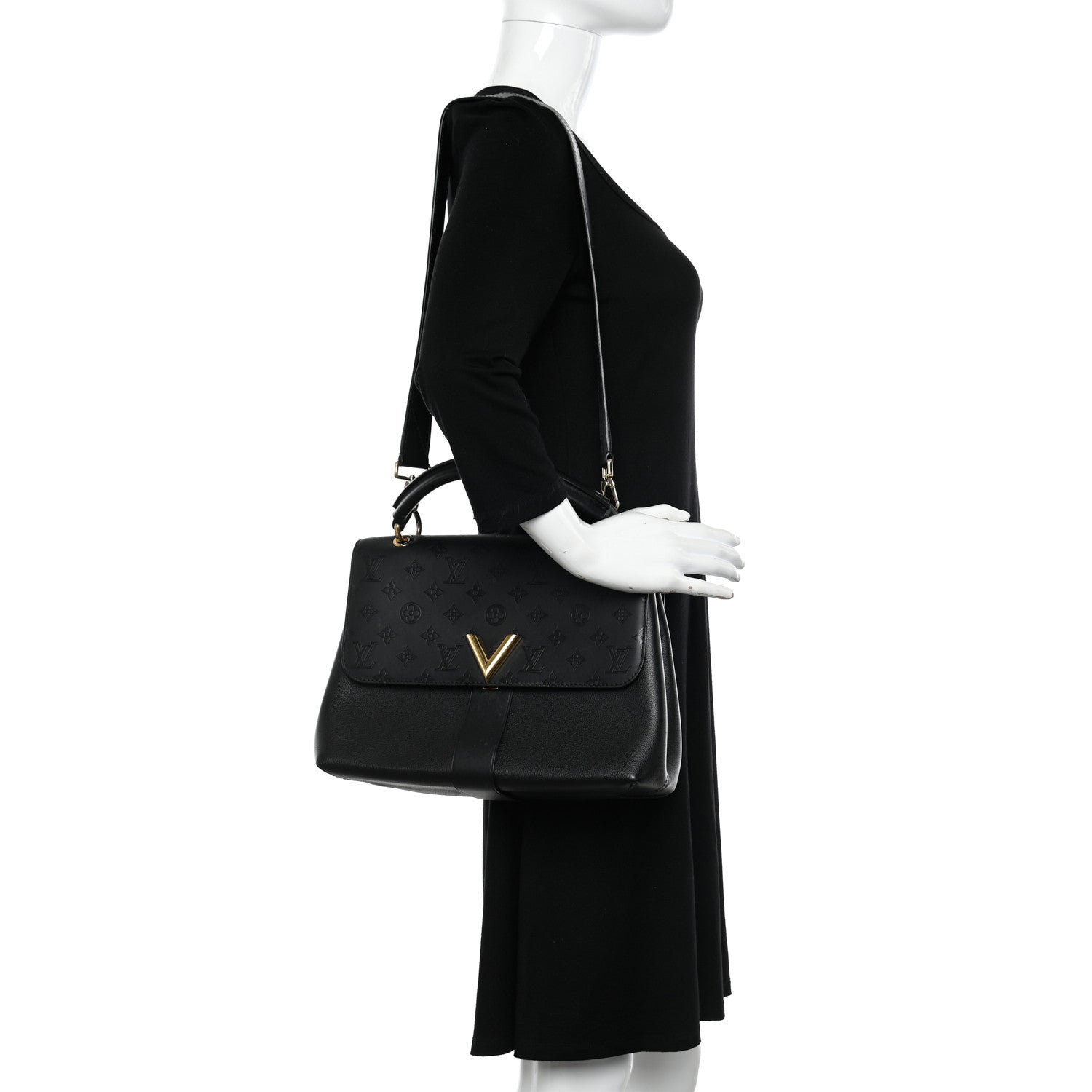 Louis Vuitton Calfskin Monogram Very One Handle Black 2 of 11