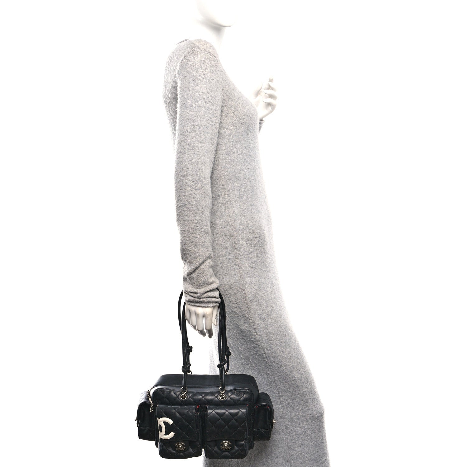 Chanel Calfskin Quilted Small Cambon Multipocket Reporter Black White 2 of 10