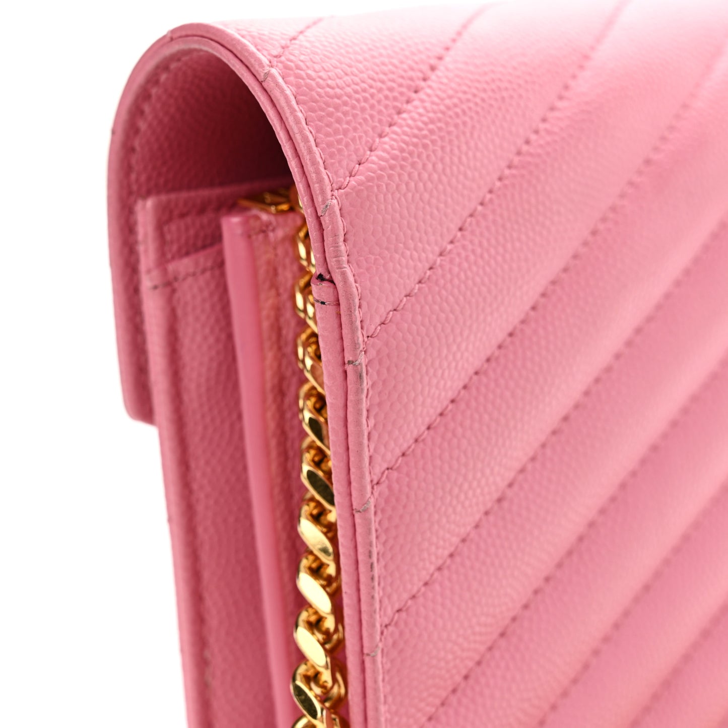 Grain De Poudre Matelasse Chevron Monogram Chain Wallet Indian Pink