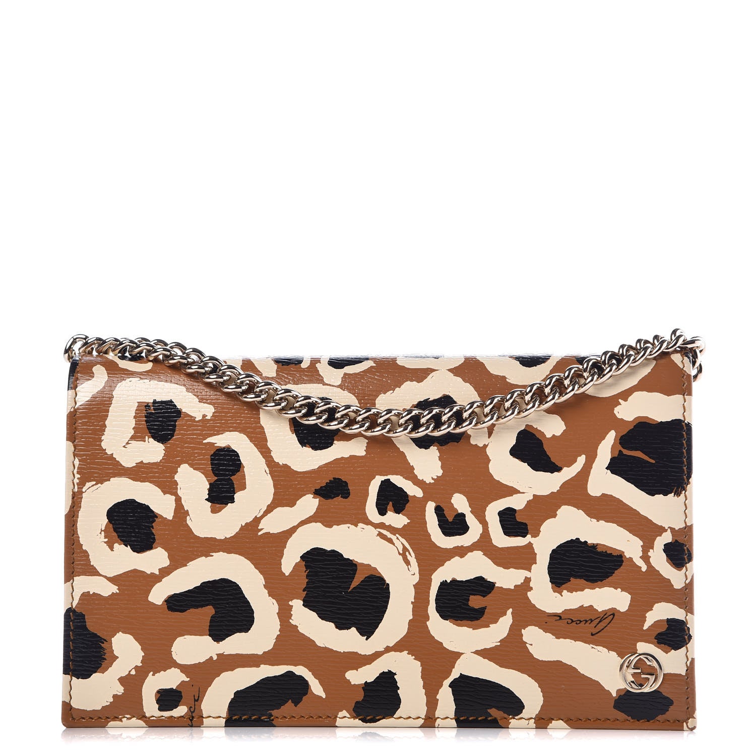 Gucci Patent Leopard Print Betty Chain Wallet Tobacco Black 1 of 10