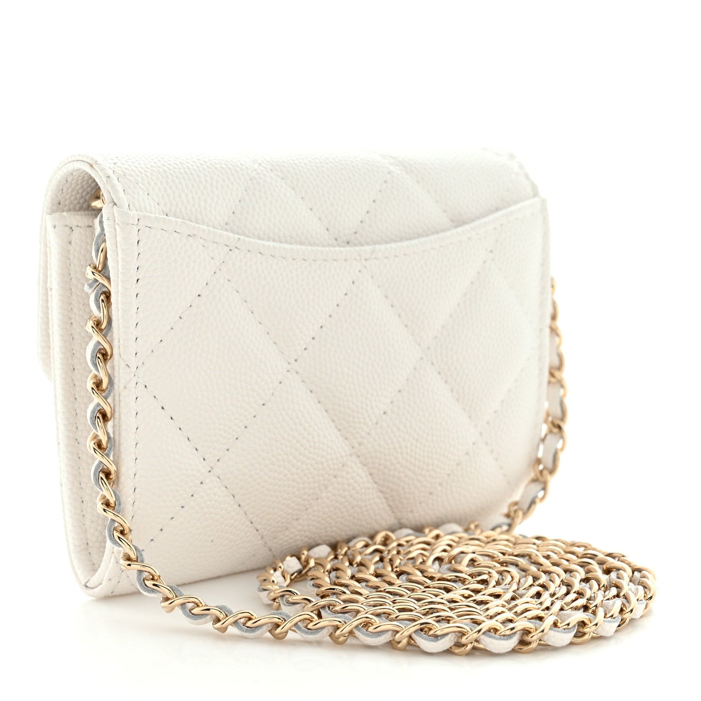 Caviar Quilted Flap Card Holder On Chain White