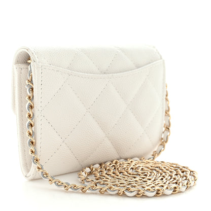 Chanel Caviar Quilted Flap Card Holder On Chain White 3 of 10