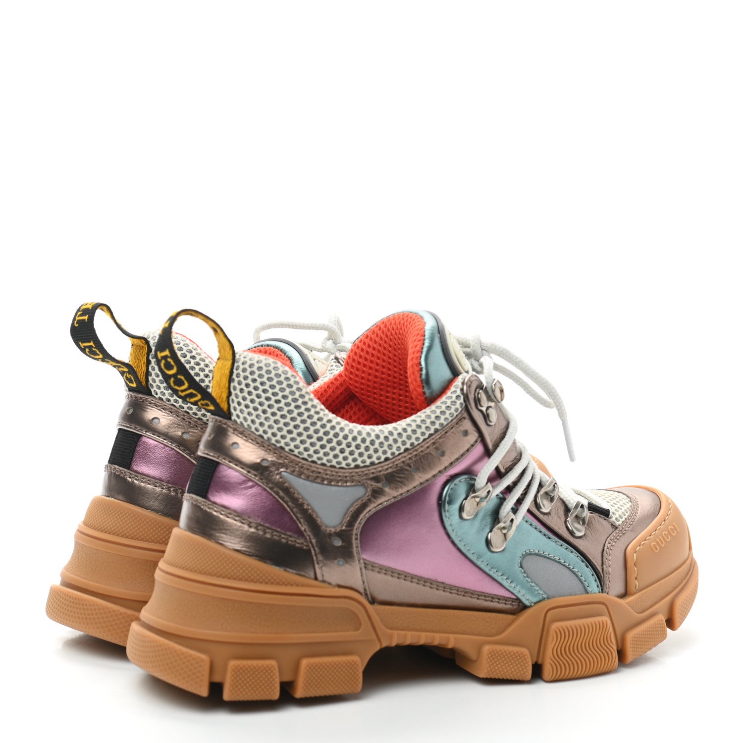 Gucci X SEGA Metallic Calfskin Mesh Womens Flashtrek Sneakers 36.5 Rame Mystic White Lago 4 of 5