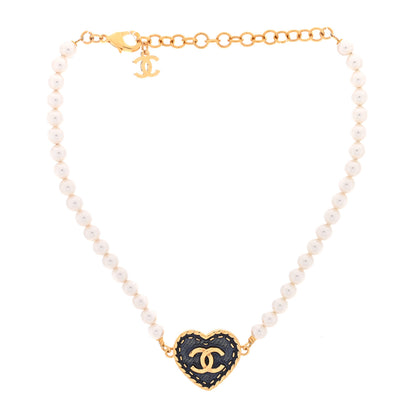 Chanel Metal Denim CC Heart Choker Gold Blue Pearly White 3 of 4