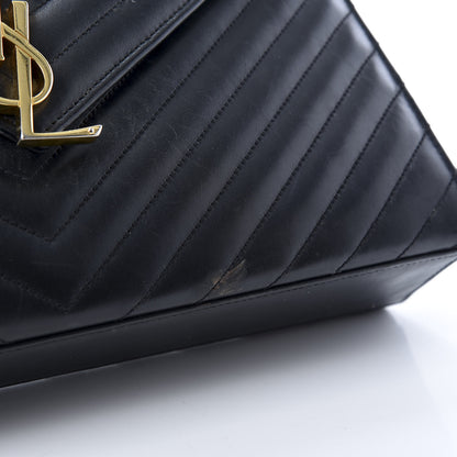 Saint Laurent Smooth Calfskin Matelasse Chevron Large Monogram Satchel Black 12 of 24