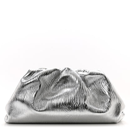 Bottega Veneta Metallic Bark Calfskin Embossed The Pouch Oversized Clutch Silver 1 of 9