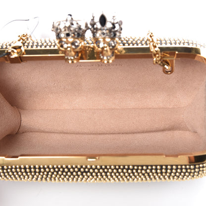 Alexander McQueen Crystal Nappa Queen and King Skull Box Chain Clutch Black Gold 5 of 9