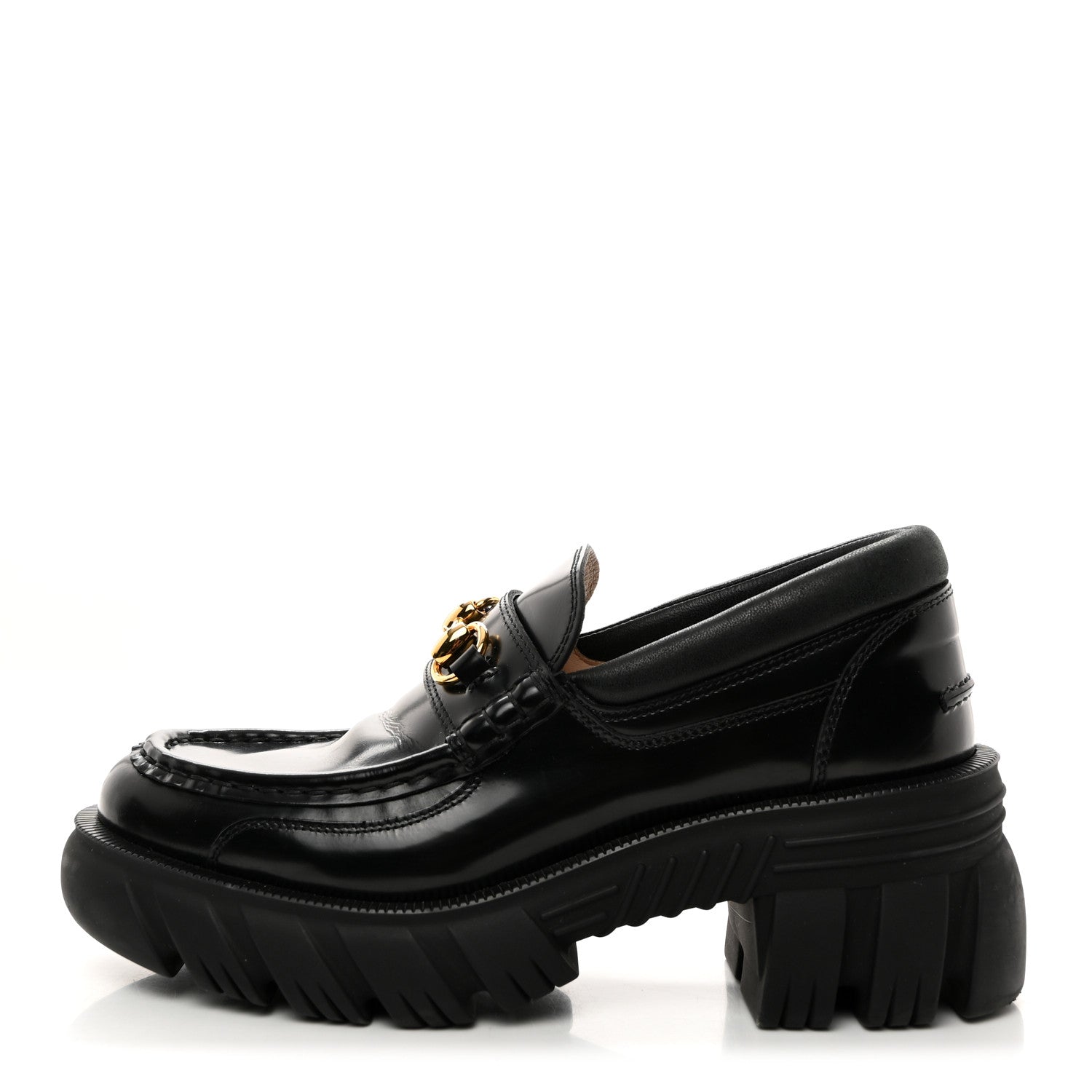Gucci Magnum Calfskin Nappa Samoa Womens Horsebit Platform Chunky Lug Sole 40mm Loafers 38 Black 1 of 11