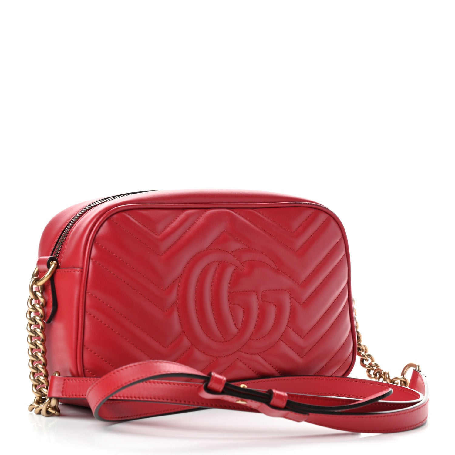 Gucci Calfskin Matelasse Small GG Marmont Chain Shoulder Bag Hibiscus Red 3 of 9