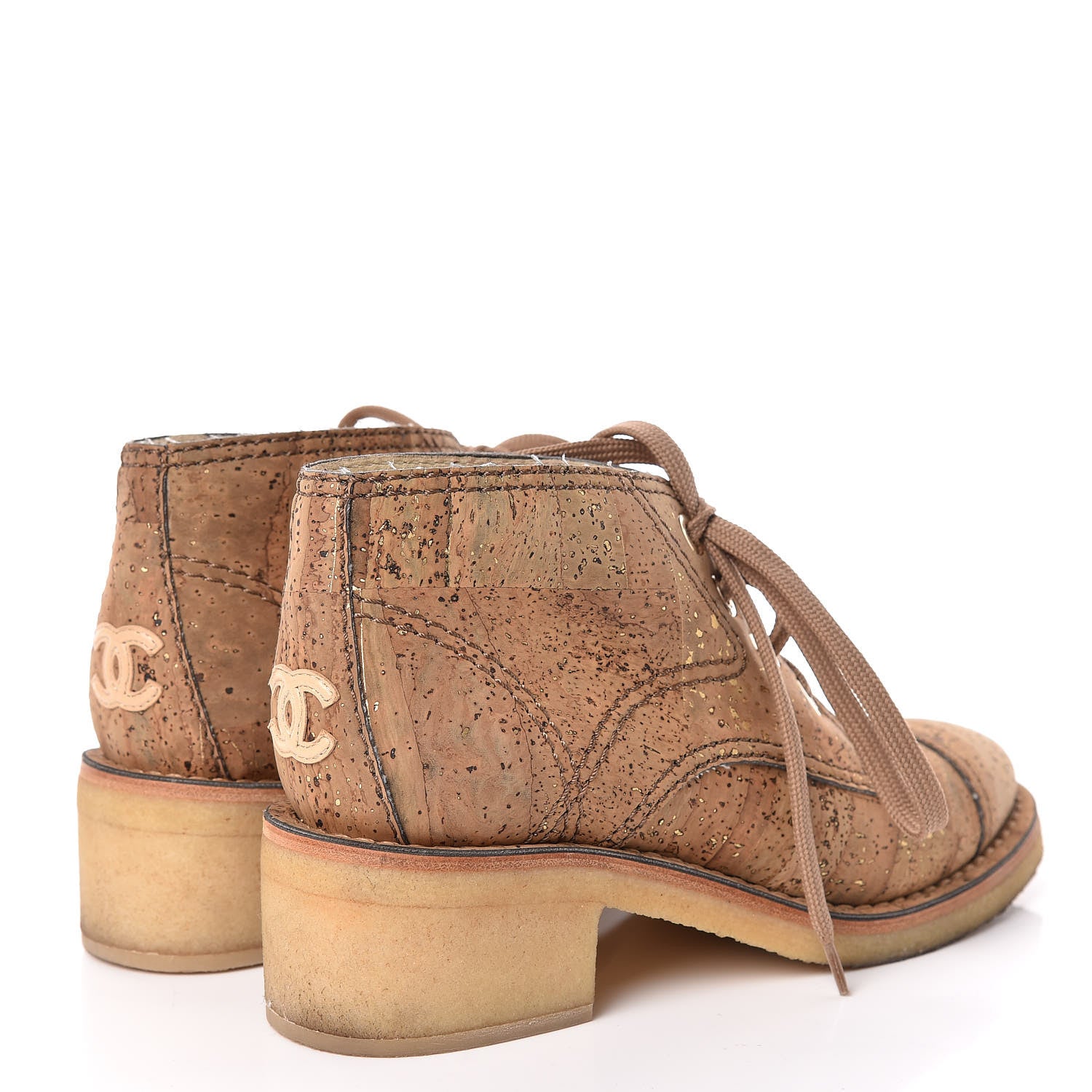Chanel Cork Lace Up Boots 37 Beige Gold 4 of 11