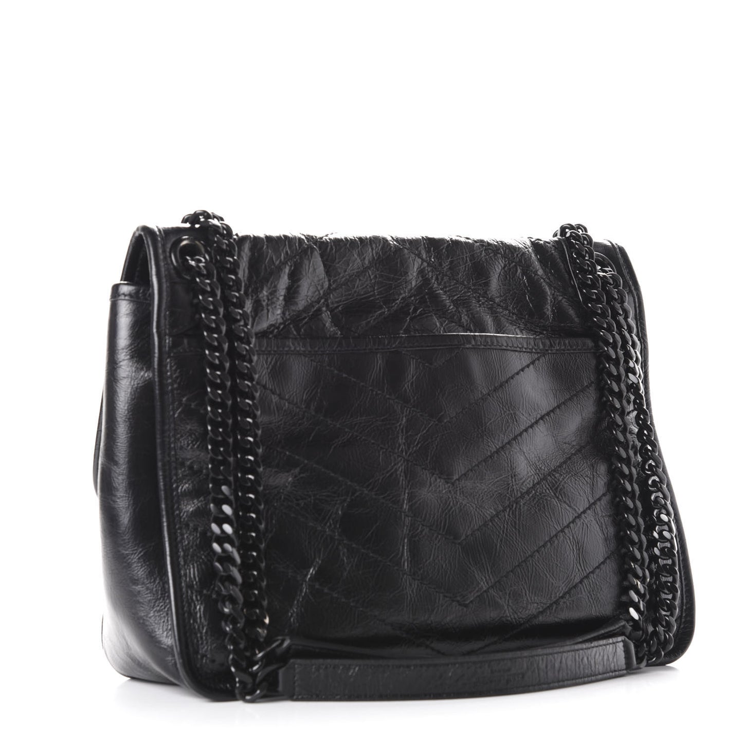 Crinkled Calfskin Matelasse Monogram Medium Niki Chain Satchel Black