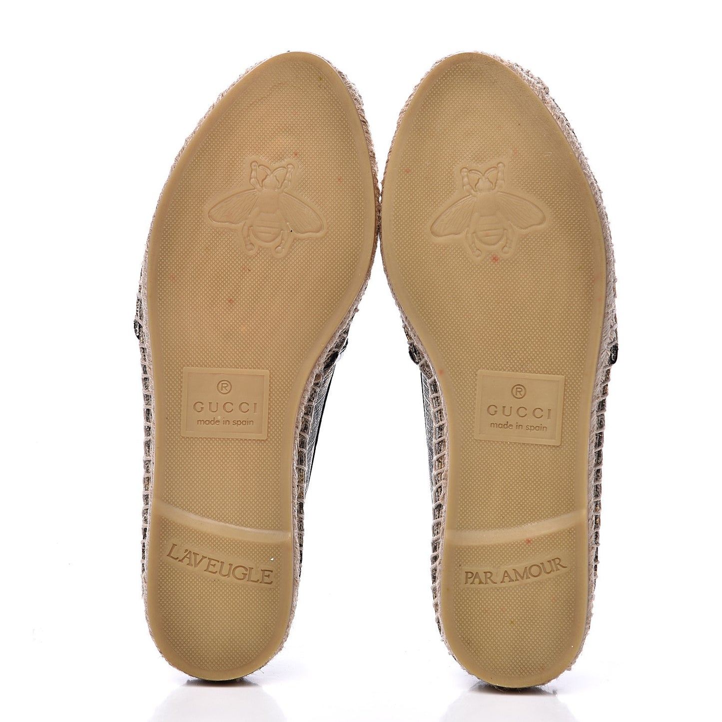 GG Supreme Monogram Bees Espadrille Flats 35.5 Beige Ebony Oro Black