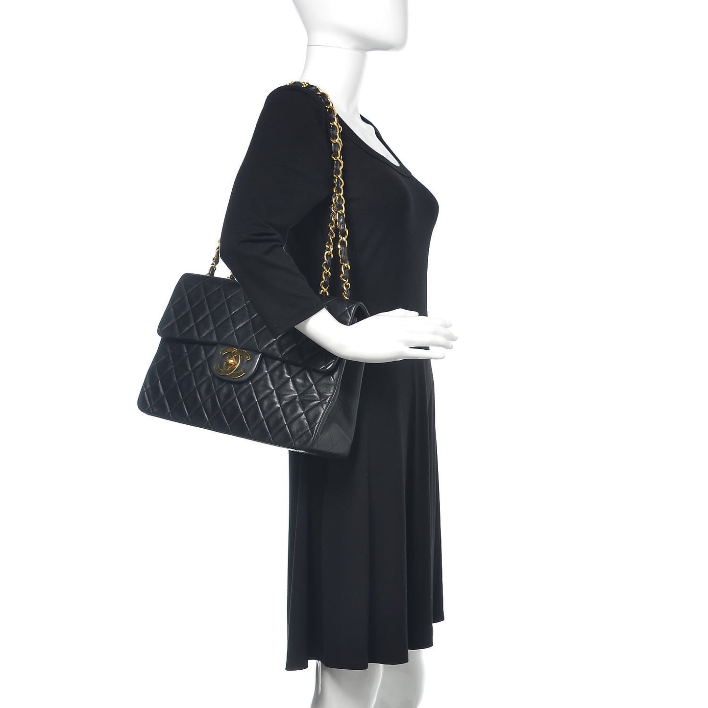 Lambskin Quilted XL Jumbo Single Flap Black