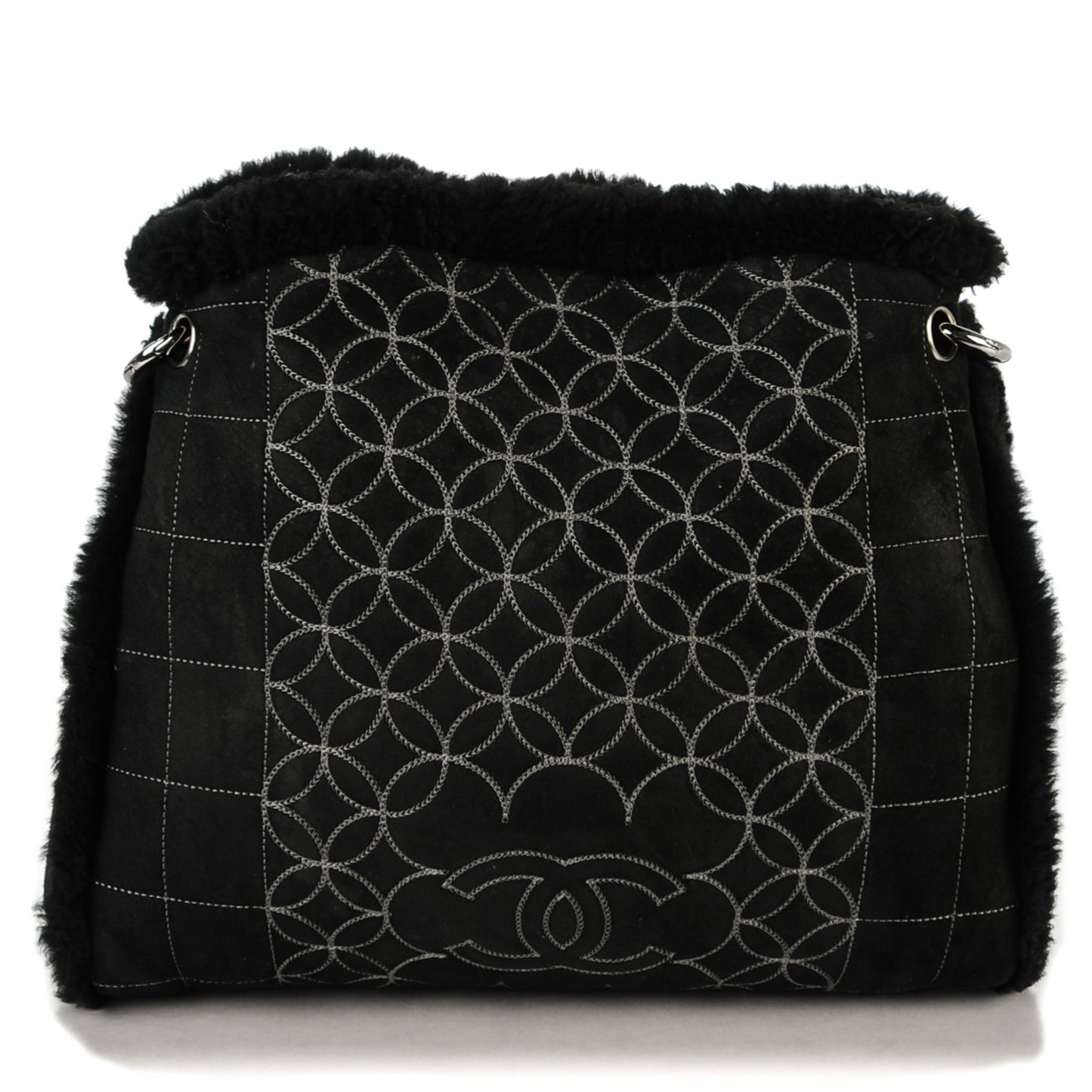 Suede Sherpa Shoulder Bag with Cosmetic Pouch Black