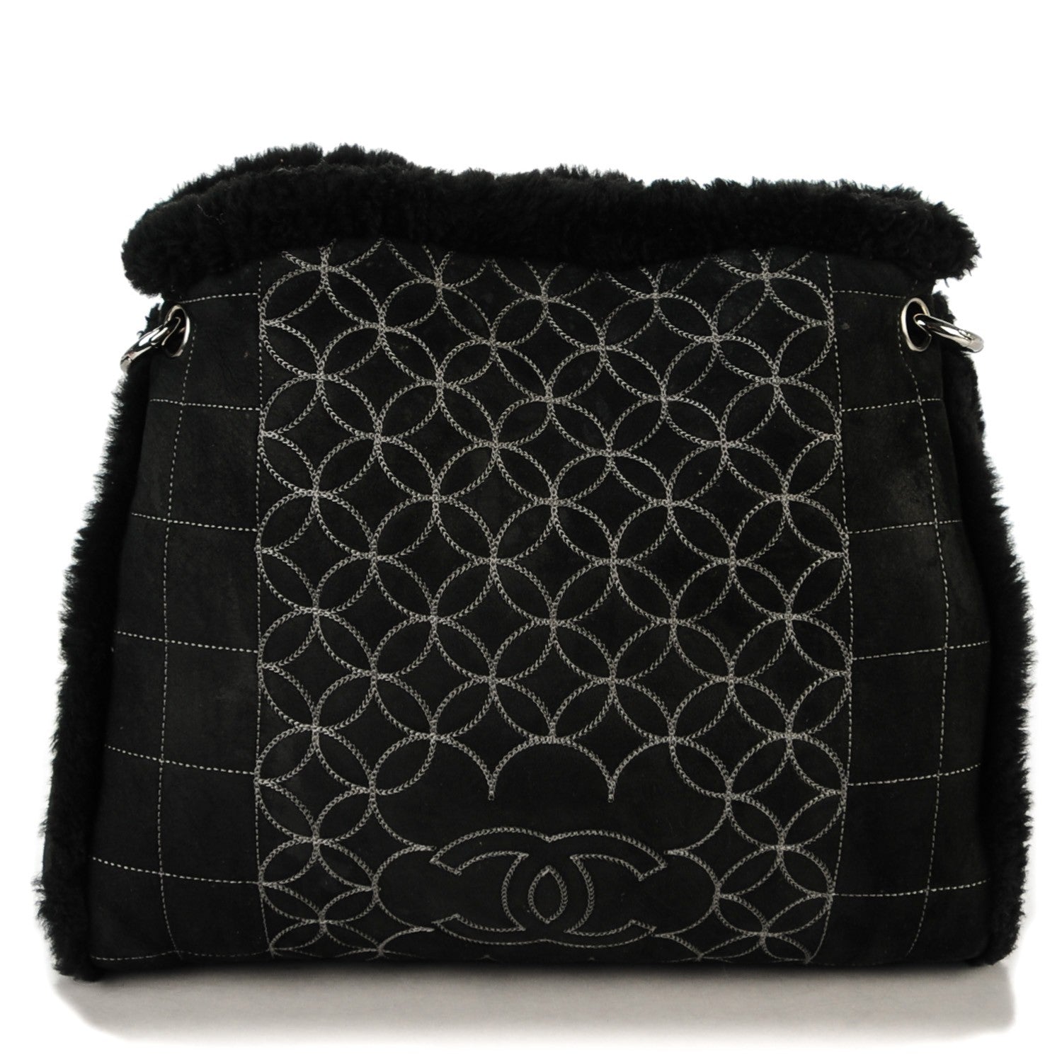 Chanel Suede Sherpa Shoulder Bag with Cosmetic Pouch Black 1 of 8