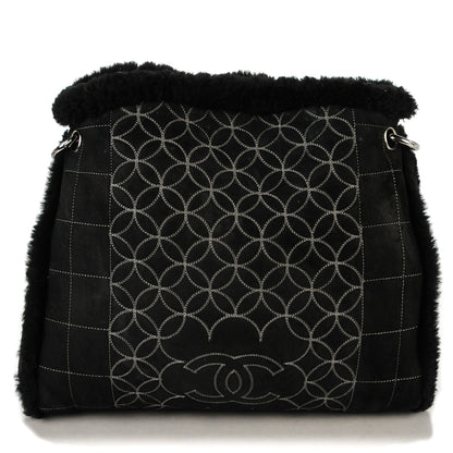 Chanel Suede Sherpa Shoulder Bag with Cosmetic Pouch Black 1 of 8