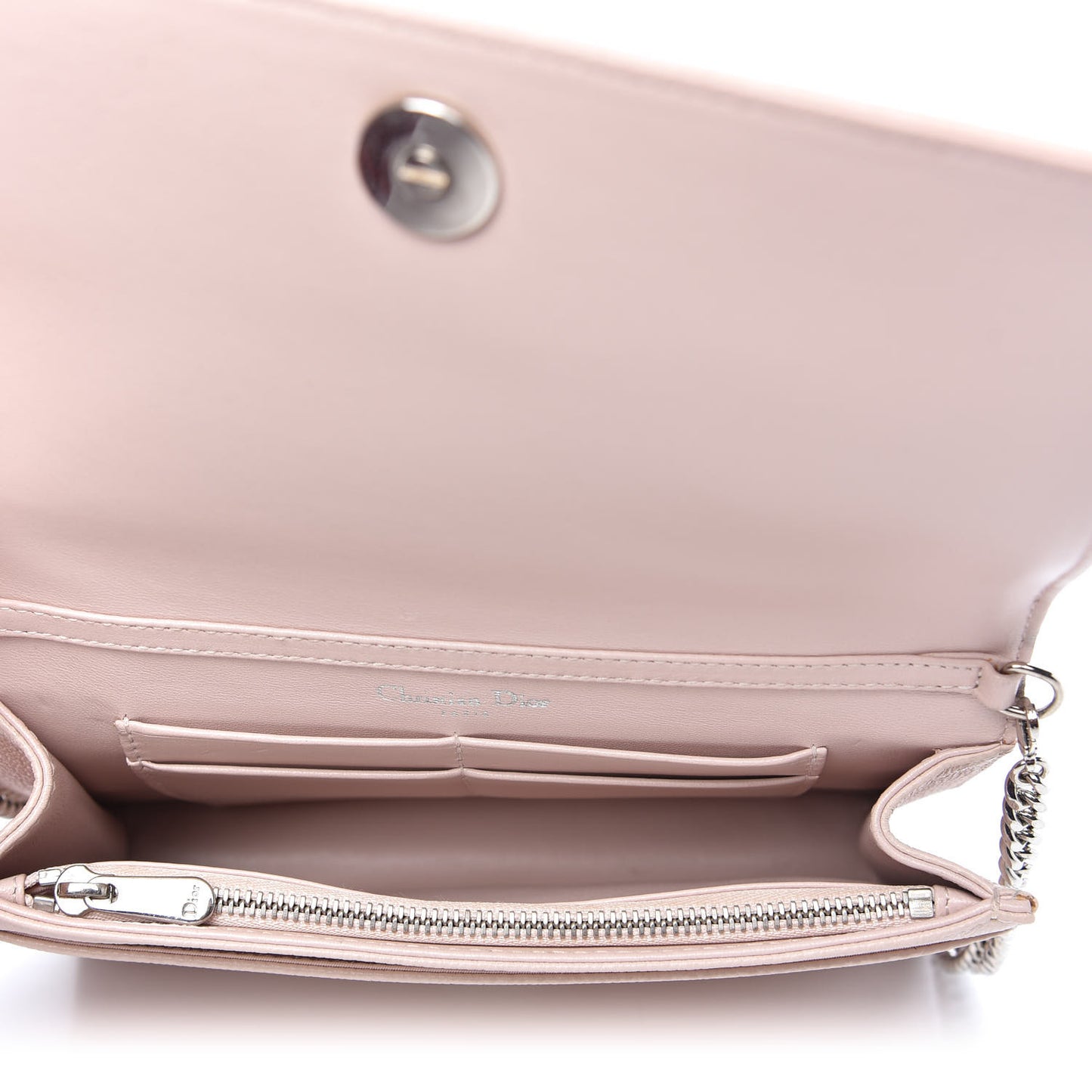 Grained Calfskin Diorama Wallet on Chain Pouch Nude