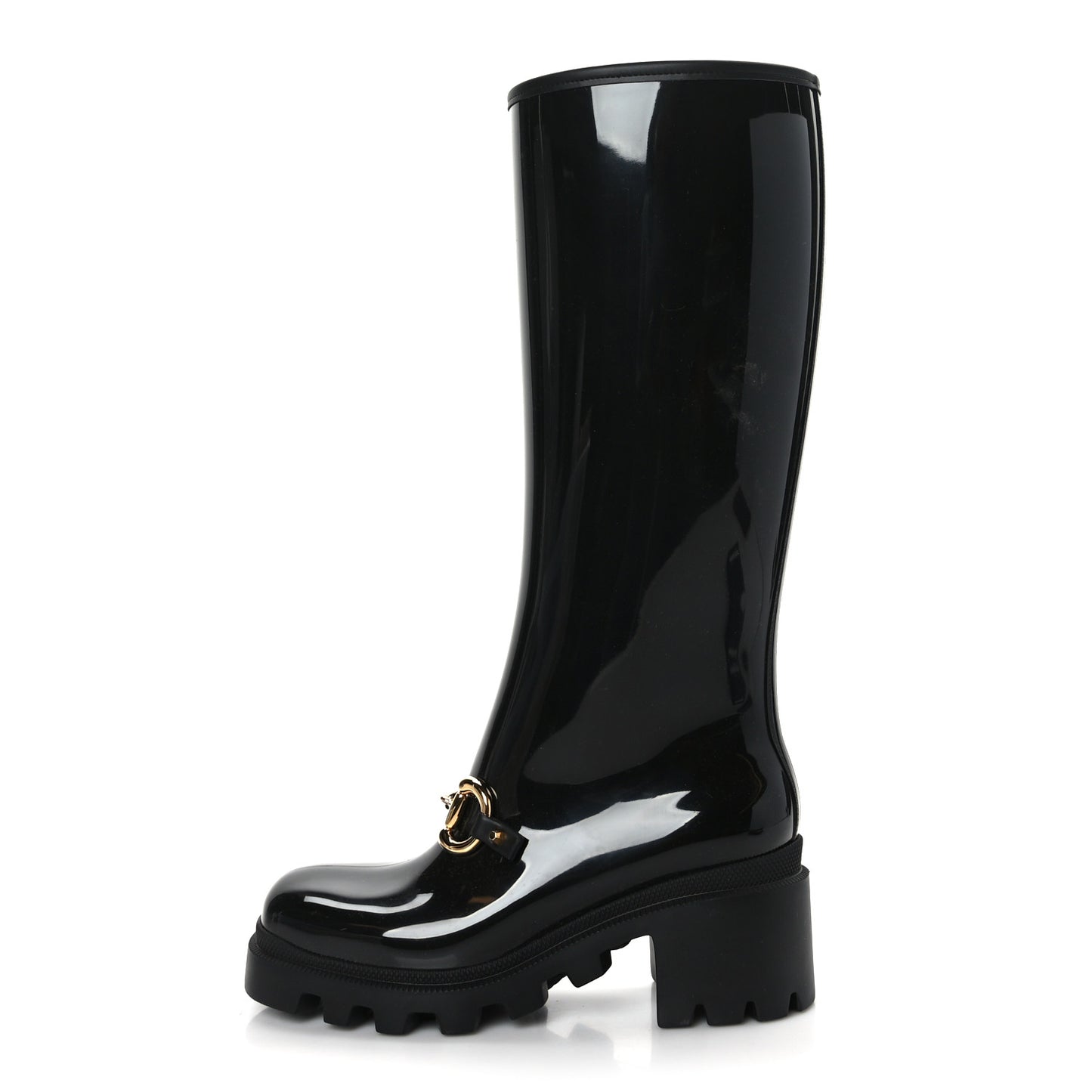 Rubber Horsebit Knee High Boots 36 Black