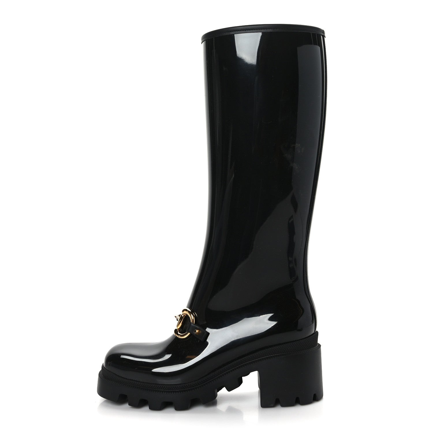 Gucci Rubber Horsebit Knee High Boots 36 Black 1 of 7