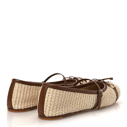 Gucci Raffia Nappa Horsebit Ballerina Flats 38.5 Natural Sundial 5 of 11