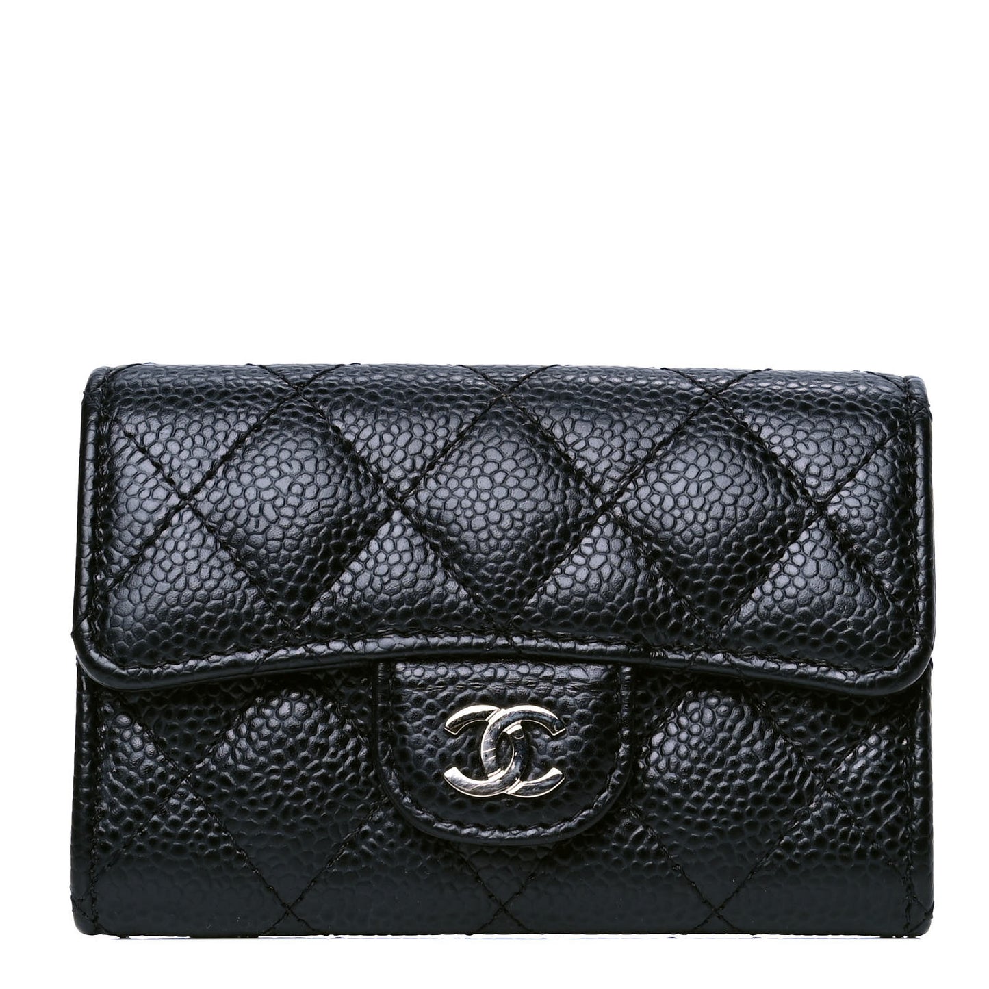 Caviar Quilted Flap Card Holder Black