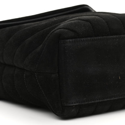 Saint Laurent Suede Calfskin Y Quilted Monogram Small Loulou Chain Satchel Black 10 of 11