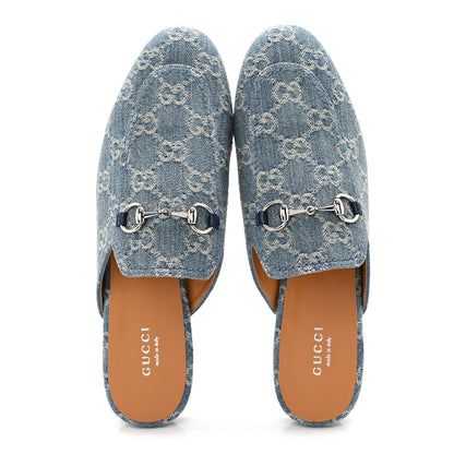 Gucci New Denim GG Malaga Kid Womens Princetown Slippers 37.5 Light Blue Royale 5 of 10