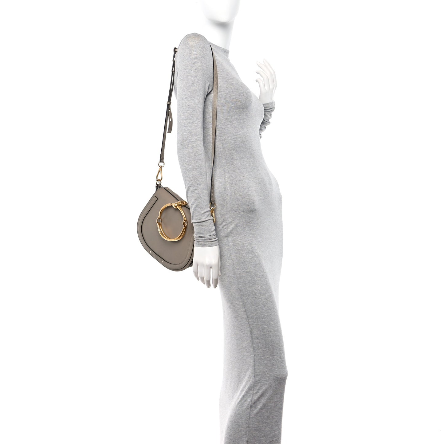 Calfskin Suede Medium Nile Bracelet Bag Motty Grey